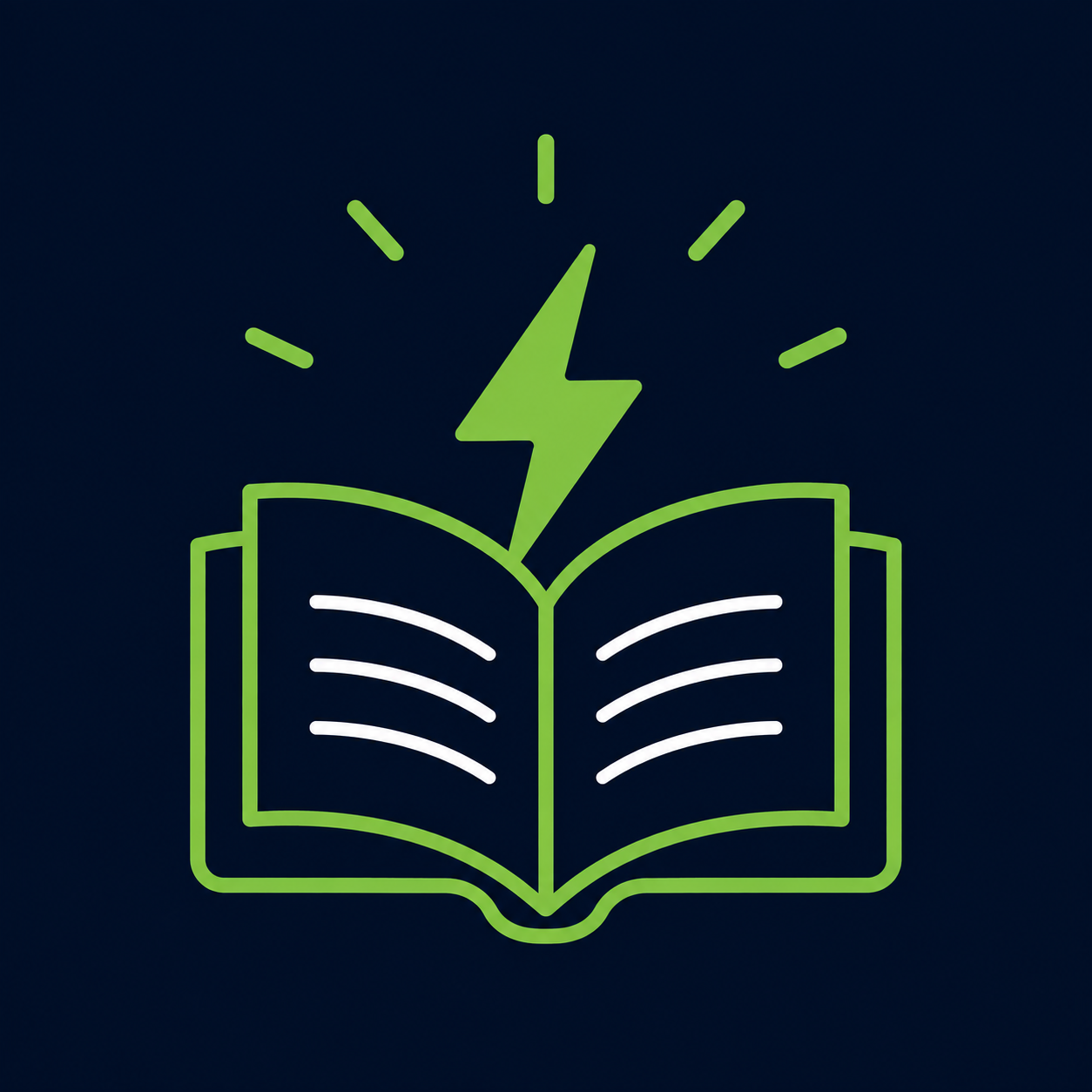 Illustration of an open book with a green lightning bolt, representing the 97 Options energy glossary